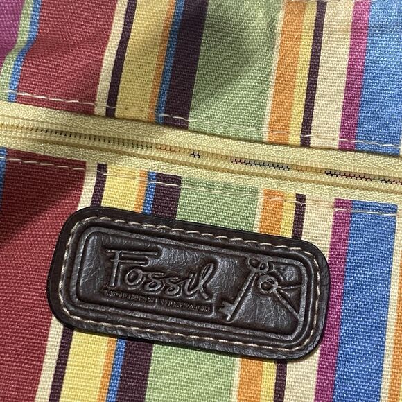 Fossil Straw Leather Multi Compartment Satchel Shoulder Bag Brown Lined 14x8 - Picture 5 of 16